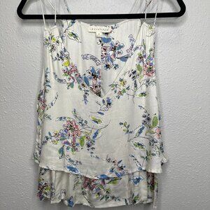 Lovestitch Floral Tiered Ruffle Cami – White Multicolor, 100% Rayon, Size M